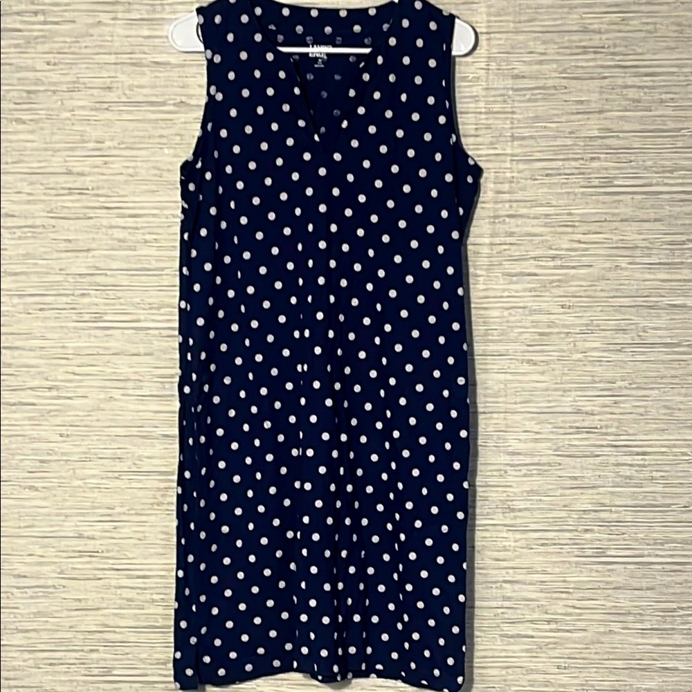 Lands' End Navy & White Polka Dot Sleeveless Cotton Sundress M (10–12) (741)